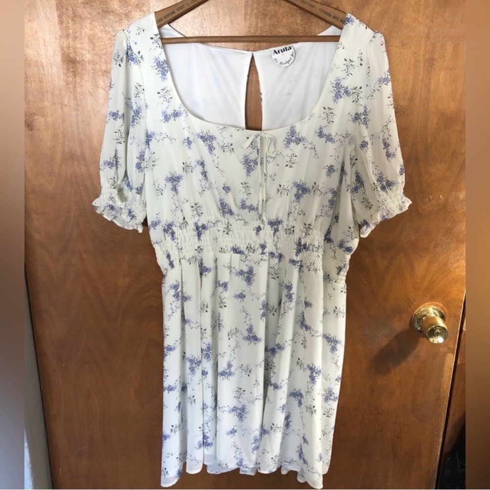 Arula White Floral Milk Maid Puff Sleeve Dress Cottagecore